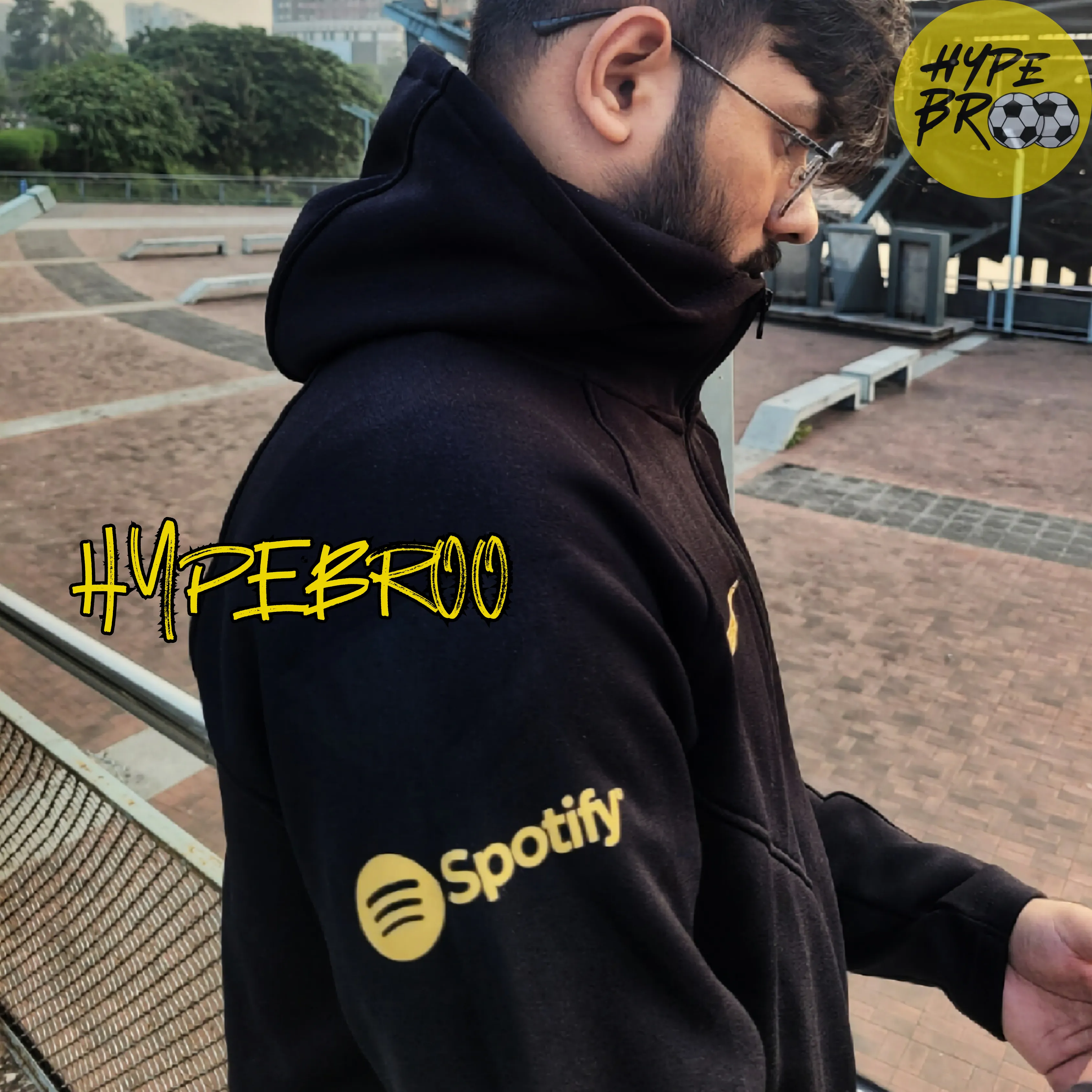 Barcelona black training hoodie sleeve with Spotify sponsor sticker