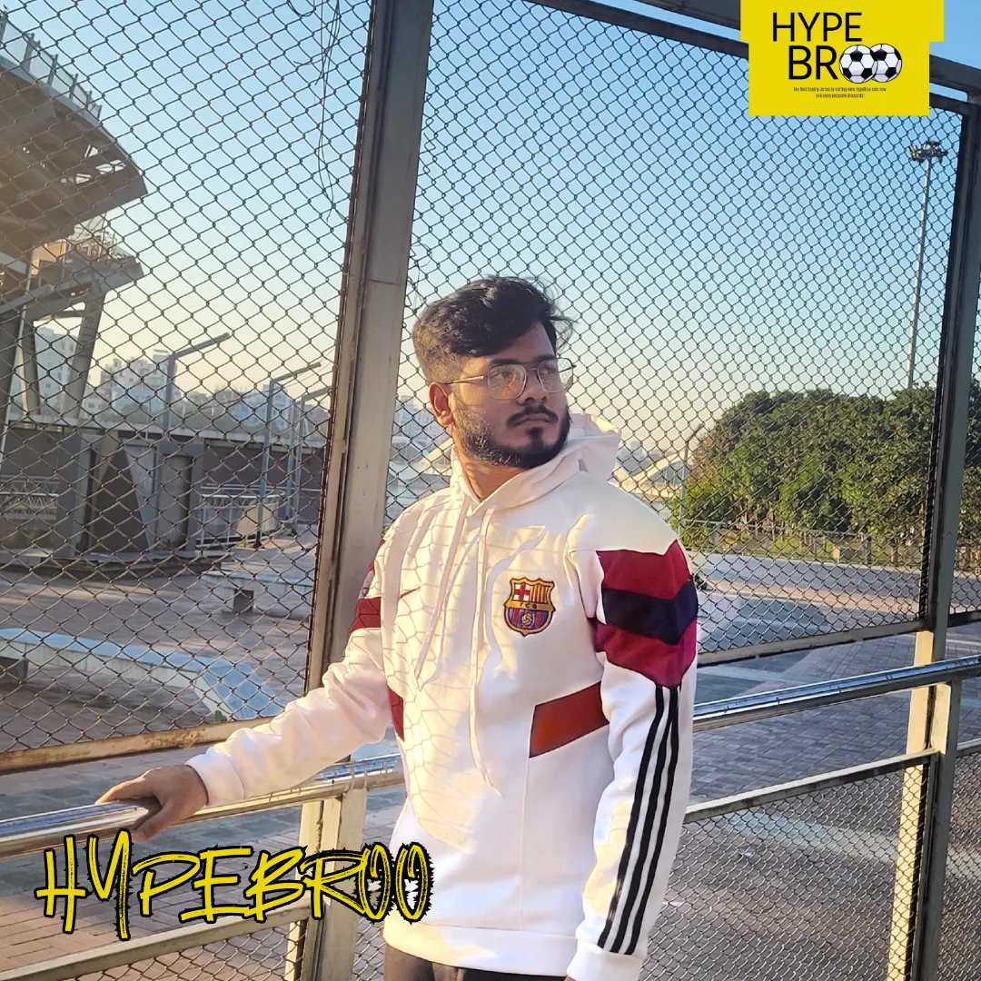 FC Barcelona white hoodie front view with embroidered club crest