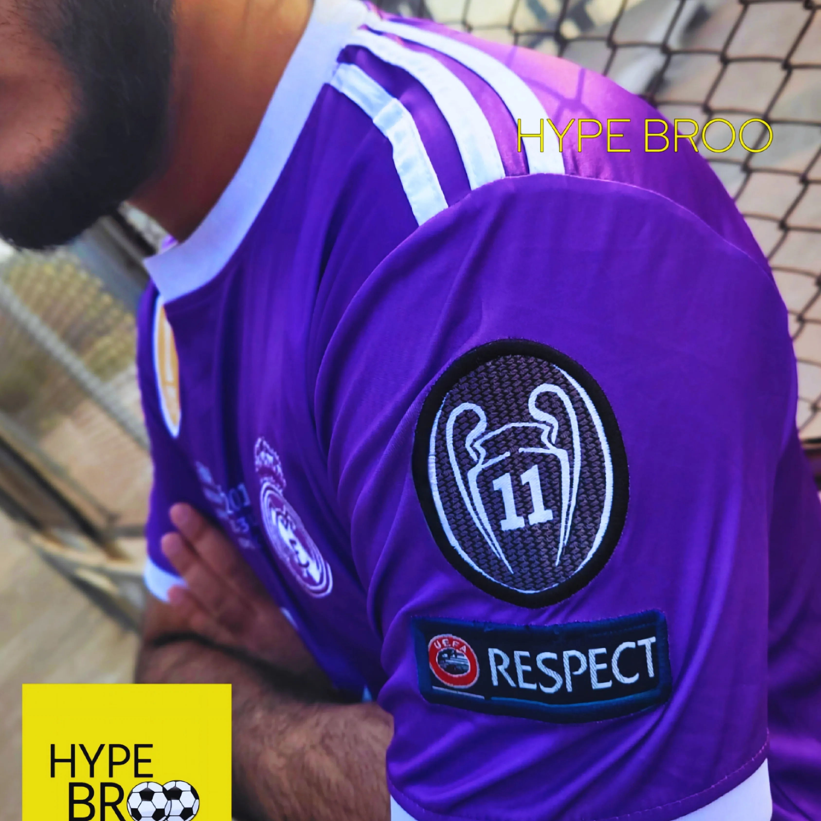 Real Madrid 2016-17 purple away jersey with 11th Champions League patch and Respect patch